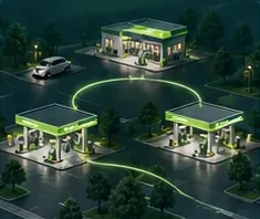 Several linked petrol stations forming a network