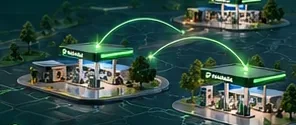 Linked petrol stations across a map