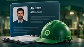 An attendant's ID card and a safety helmet