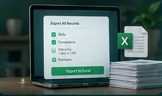 A laptop exporting all records to Excel